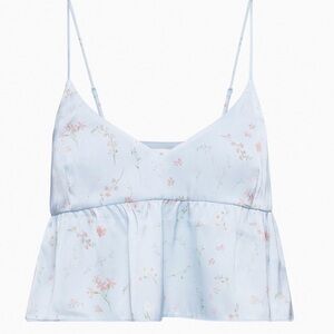 Aritzia Wilfred Blue Floral Satin Top